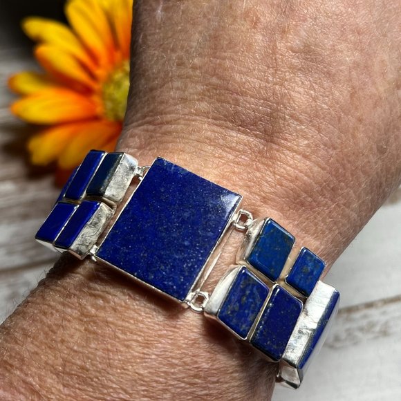 Lapis Lazuli Bracelet Handmade Stone Gemstone 925 Silver Large Ethnic Boho New! - Picture 8 of 15